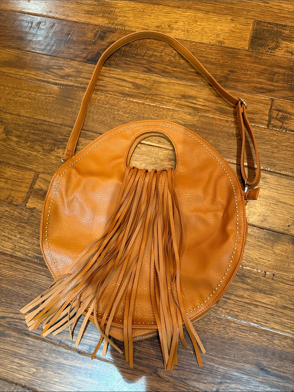 Vintage Y2K Fringe Accent Round Shoulder Bag - Orange